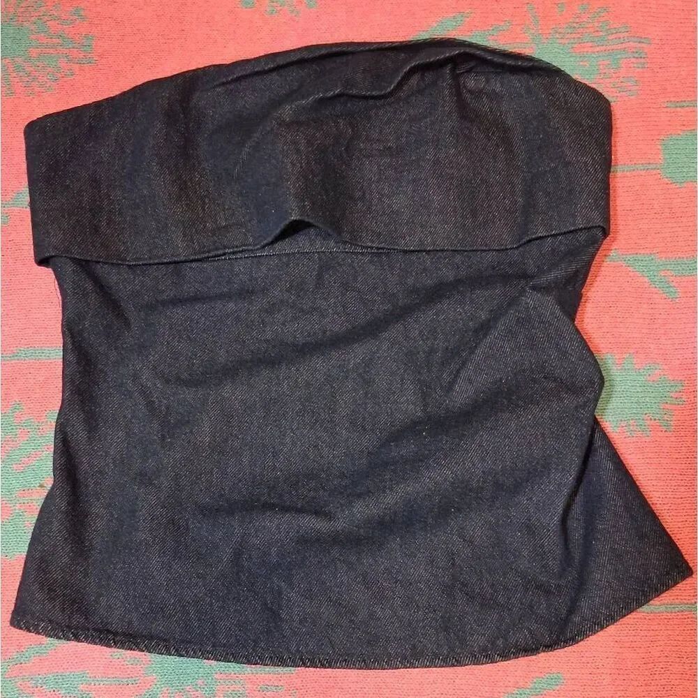Zara womens xsmall denim top strapless corset indigo blue with back zipper
